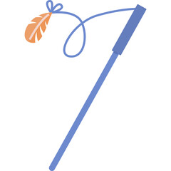 A Blue Cat Wand Toy With A Light Orange Feather Attached By A String Isolated On A White Background