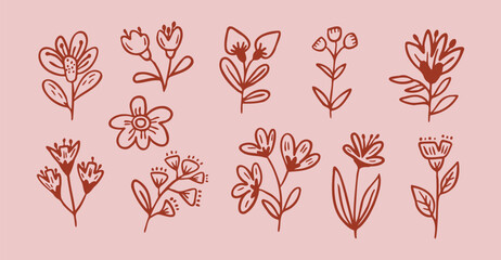 Collection of Hand-Drawn Line Art Flowers