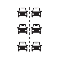 Highway Traffic Jam Icon, Heavy Road Congestion Symbol, Cars in Two Lanes Silhouette
