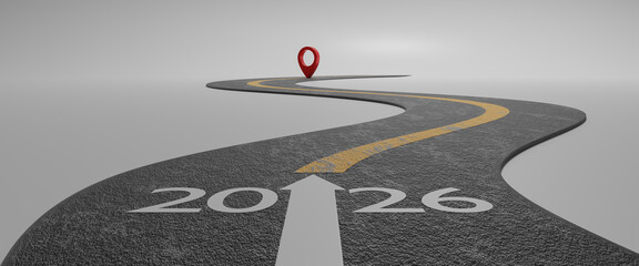 Happy new year 2026, start of the new year, concept of planning and challenge, business strategy, opportunity ,hope, new life change. Start of new year 2026, new goals and achievements. 3d rendering
