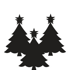 Christmas tree silhouette vector icon and isolated outline drawing
