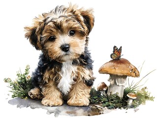 Watercolor realistic portrait of a fluffy cavapoo puppy Home and Nursery Decor Digital Art and Print Bundles