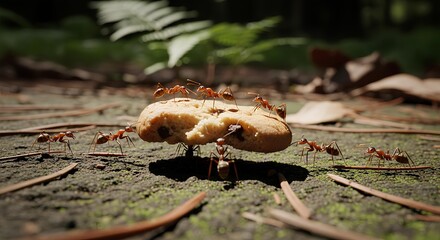 Ant Teamwork: Carrying Food in the Forest