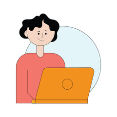 Vector illustration of a woman working on a laptop