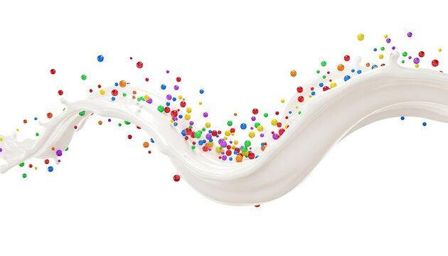 White Liquid Splash with Colorful Confetti Against White Background - Powered by Adobe
