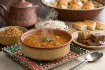 Maghrebi Cuisine Traditional Baklava Sellou Makrout Couscous Chebakia Tagine Ghriba Harira Moroccan Algerian Tunisian Food Authentic Cultural North African Gastronomy Heritage Ramadan Feast Artisanal.