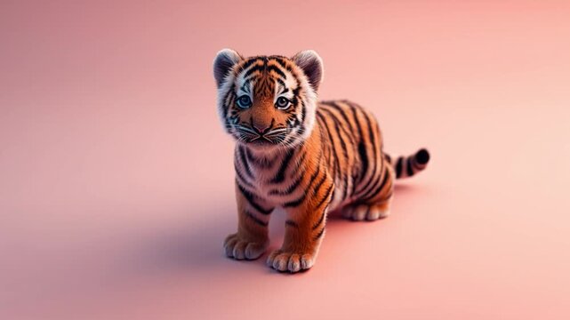 Playful tiger cub in 3d animation studio setting digital art vibrant colors close-up view whimsical concept