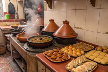 Maghrebi Cuisine Traditional Baklava Sellou Makrout Couscous Chebakia Tagine Ghriba Harira Moroccan Algerian Tunisian Food Authentic Cultural North African Gastronomy Heritage Ramadan Feast Artisanal.