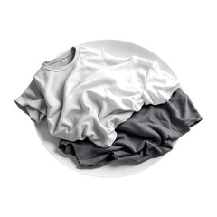 Folded White and Gray T-Shirt Stack Mockup - Casual Apparel Top View Clipart