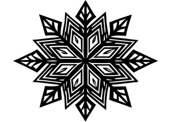 Geometric snowflake vector silhouette with intricate leaf patterns and symmetrical design for winter themes