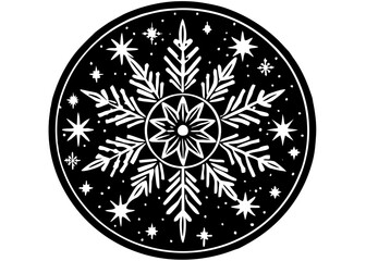 Decorative snowflake vector silhouette design with stars for winter holidays and Christmas celebrations
