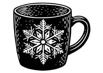 Festive winter mug vector silhouette featuring a beautiful snowflake design for holiday season beverages