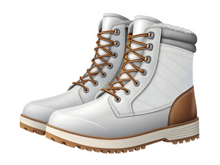 Pair of white winter boots isolated on transparent background, side view