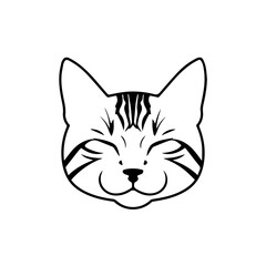 Simple Black-And-White Line Drawing Of A Sleeping Cat With Rounded Head And Closed Eyes In Centered Position On Plain Background