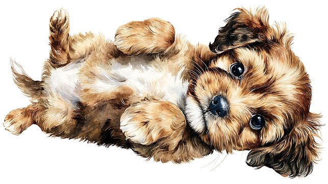 Watercolor realistic cavapoo puppy mid-run with joyful expression Home and Nursery Decor Digital Art and Print Bundles