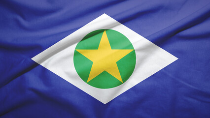 Mato Grosso state of Brazil flag full frame width on the fabric texture background close-up high resolution