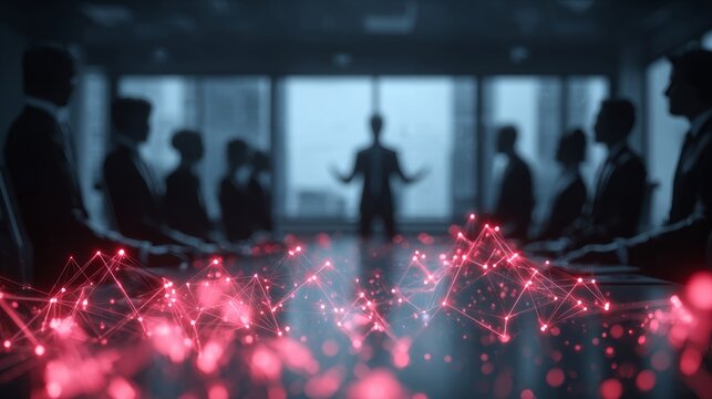 Unveiling business tactics: a bold approach to team empowerment. Global network. Subtle illuminations in a professional training environment. Data network. Ai dataflow. - Powered by Adobe