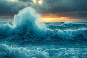 Stormy Rough Sea Waves. Crashing waves whipped by offshore winds