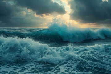 Stormy Rough Sea Waves. Crashing waves whipped by offshore winds