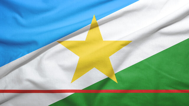 Roraima state of Brazil flag full frame width on the fabric texture background close-up high resolution
