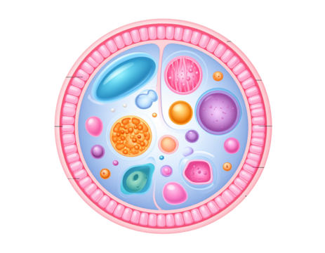 Simplified Educational Diagram of Cytoplasmic Gel with Organelles, Vector Illustration Style, isolated on transparent background