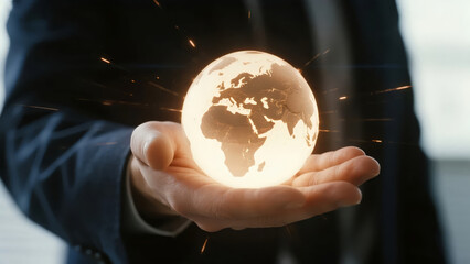 Global Strategy Environmental Protection Concept Hand Holding Earth Business Elite Background