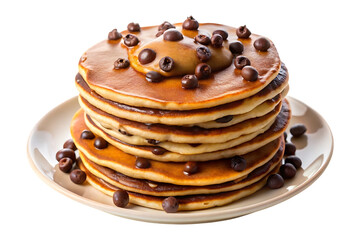 plate of chocolate chip pancakes image isolated on a transparent