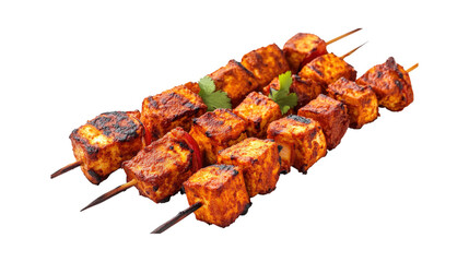 Paneer Tikka Skewers isolated on a transparent background