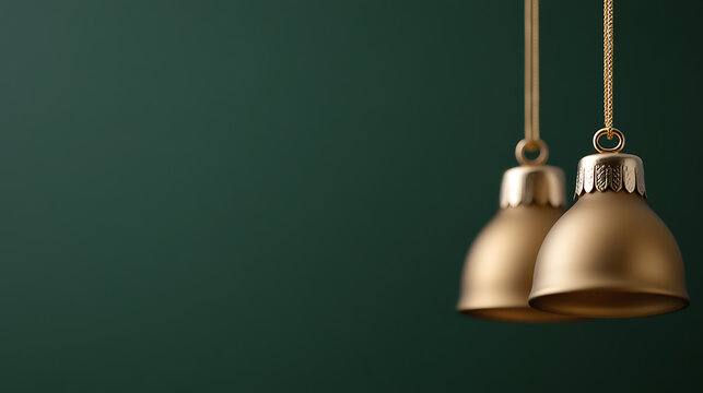 Elegant Christmas ornaments hang gracefully against a dark green background, exuding a sense of festive cheer and luxury, adding a touch of warmth and sparkle to any festive display.