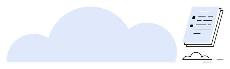 Cloud shape paired with a document icon, symbolizing file sharing, online data access, and cloud computing. Ideal for technology, communication, documentation, remote work, storage hosting simple