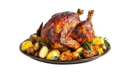 Roasted Turkey with Potatoes and Corn isolated on a transparent background