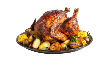 Roasted Turkey with Potatoes and Corn isolated on a transparent background