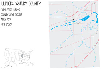Large and detailed map of Grundy County in Illinois, USA.