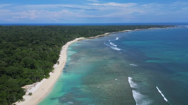 Beautiful shoreline with lagoon, scenic tropical coastline with turquoise lagoon and lush,Java,Indonesia