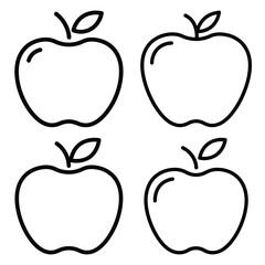 apple outline simple icon set, black color and white background