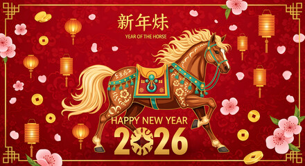 Year of the horse chinese new year celebration design vector illustration on transparent background