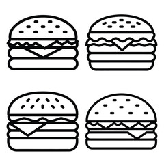 burger outline simple icon set, black color and white background