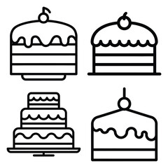 cake outline simple icon set, black color and white background