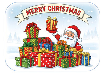 Merry christmas santa claus gifts presents holiday season vector graphic on transparent background