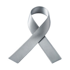 Silver Awareness Ribbon Isolated on White – Mental Health & Brain Cancer Symbol