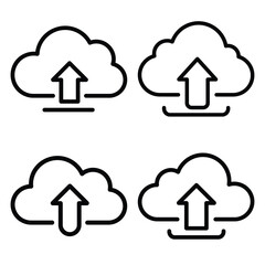 cloud upload outline icon set, black color and white background