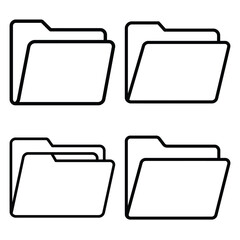 document folder outline icon set, black color and white background