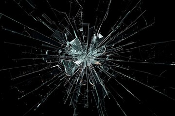 Exploding glass abstract. Shards of exploding glass on black.