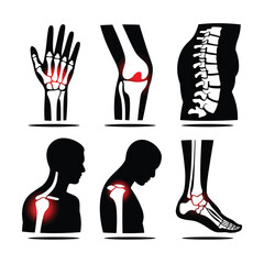 Anatomical illustrations of joint pain and skeletal system issues