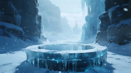 Ice and Snow Fantasy Portal Scene Winter Magic Concept Background