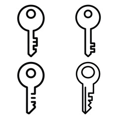 key outline simple icon set, black color and white background
