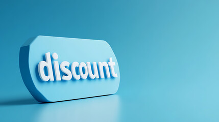 A stylized light blue promotional tag with the word "discount" in bold white font offers savings on items. The image highlights the concept of deals and affordability for consumers.
