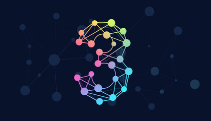Stylized interconnected nodes forming a large '3' in a flat 2D decentralized network illustration. Vibrant modern concept
