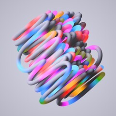 abstract shape made of multicolored curvy tubes, isolated on neutral background. Futuristic geometric object, 3d rendering