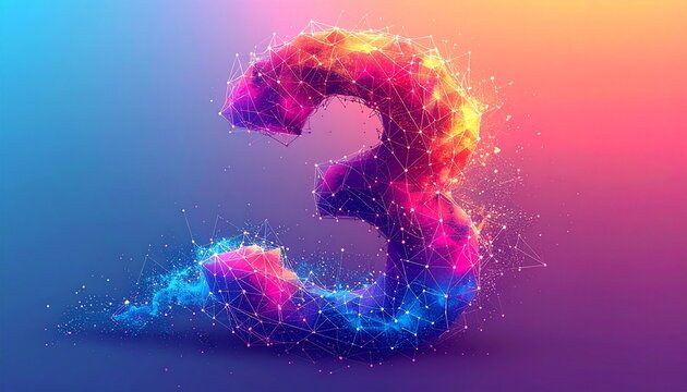 Stylized interconnected nodes forming a large '3' in a flat 2D decentralized network illustration. Vibrant modern concept